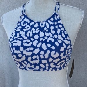 J. Crew playa blue leopard halter bikini top S NWT